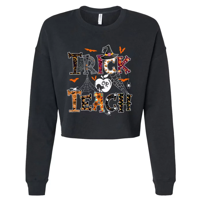 Fall Holiday Themed Thanksgiving Halloween Teacher Trick Or Cropped Pullover Crew