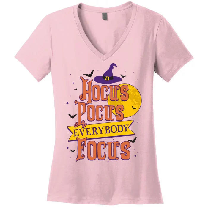 Funny Halloween Teacher Everybody Focus Women's V-Neck T-Shirt