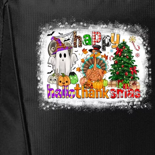 Funny Halloween Thanksgiving Christmas Happy Hallothanksmas Gift City Backpack