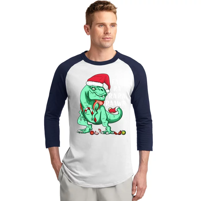 Fun Holiday Trex Dinosaur In Santa Hat Fa Ra Rawr Christmas Meaningful Gift Baseball Sleeve Shirt