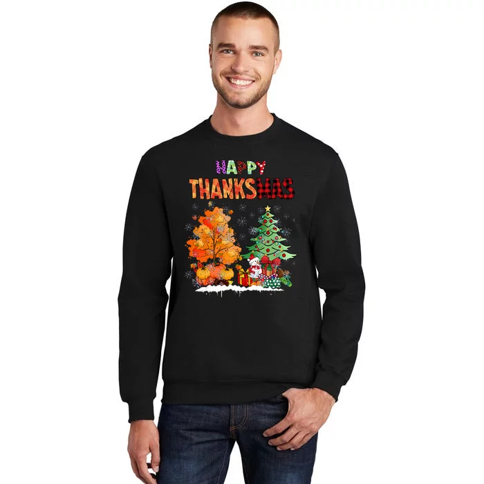 Funny Happy Thanksmas Cute Thanksgiving and Christmas Trees Sweatshirt