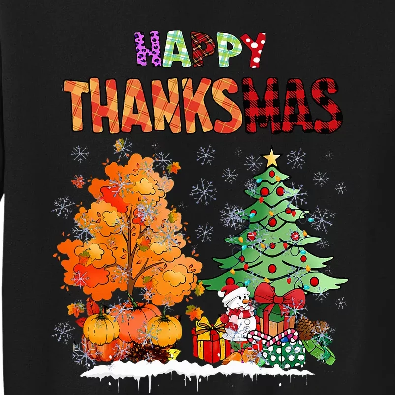 Funny Happy Thanksmas Cute Thanksgiving and Christmas Trees Sweatshirt