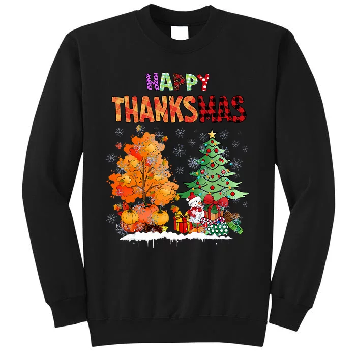 Funny Happy Thanksmas Cute Thanksgiving and Christmas Trees Sweatshirt