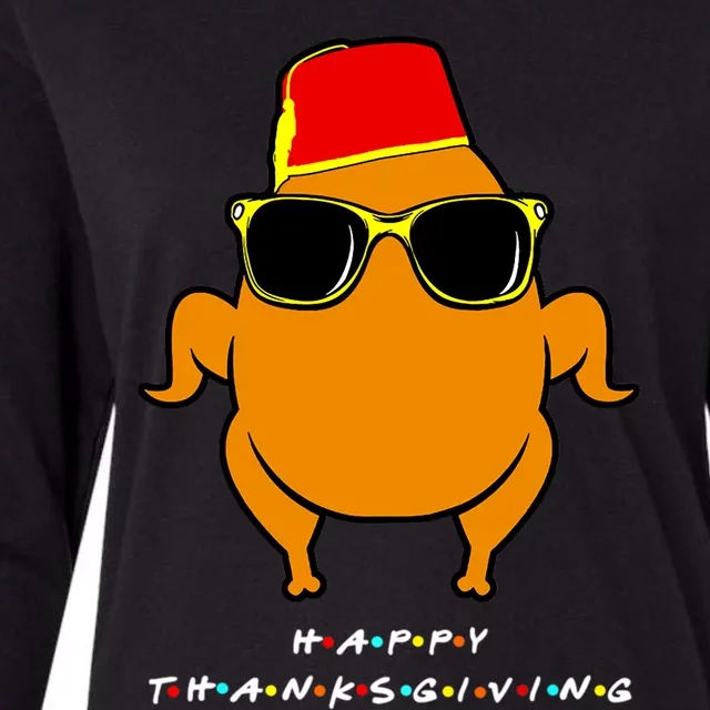 Funny Happy Thanksgiving Friends Turkey Head Gift For Family Gift Womens Cotton Relaxed Long Sleeve T-Shirt