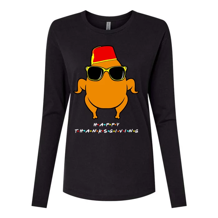 Funny Happy Thanksgiving Friends Turkey Head Gift For Family Gift Womens Cotton Relaxed Long Sleeve T-Shirt