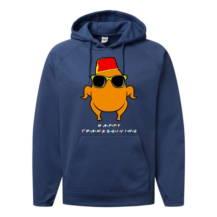 Funny Happy Thanksgiving Friends Turkey Head Gift For Family Gift Performance Fleece Hoodie