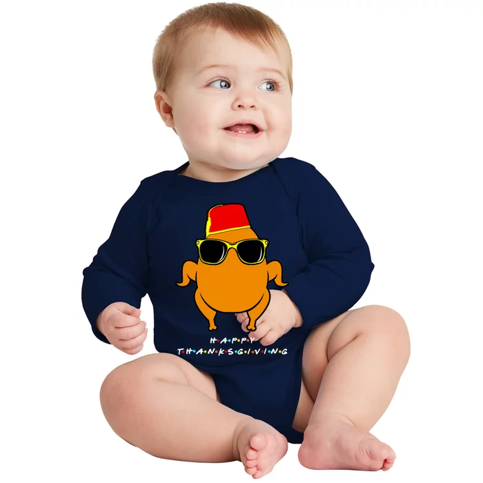 Funny Happy Thanksgiving Friends Turkey Head Gift For Family Gift Baby Long Sleeve Bodysuit