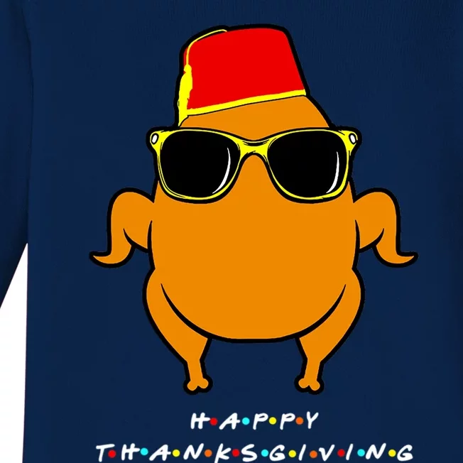 Funny Happy Thanksgiving Friends Turkey Head Gift For Family Gift Baby Long Sleeve Bodysuit