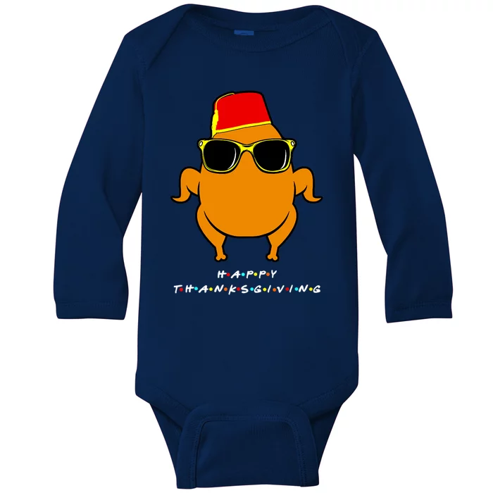 Funny Happy Thanksgiving Friends Turkey Head Gift For Family Gift Baby Long Sleeve Bodysuit