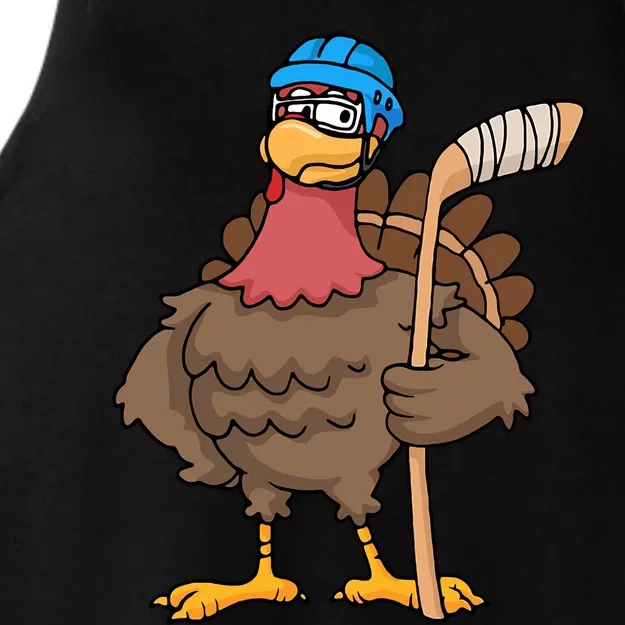 Funny Hockey Thanksgiving Turkey Hockey Player Costume Gift Ladies Tri-Blend Wicking Tank