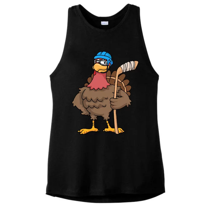 Funny Hockey Thanksgiving Turkey Hockey Player Costume Gift Ladies Tri-Blend Wicking Tank