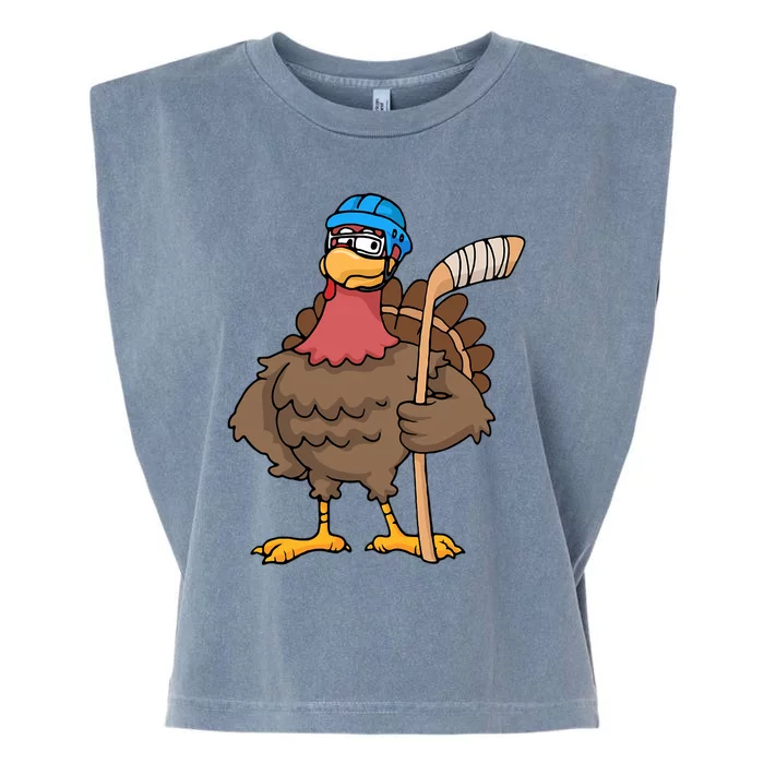 Funny Hockey Thanksgiving Turkey Hockey Player Costume Gift Garment-Dyed Women's Muscle Tee