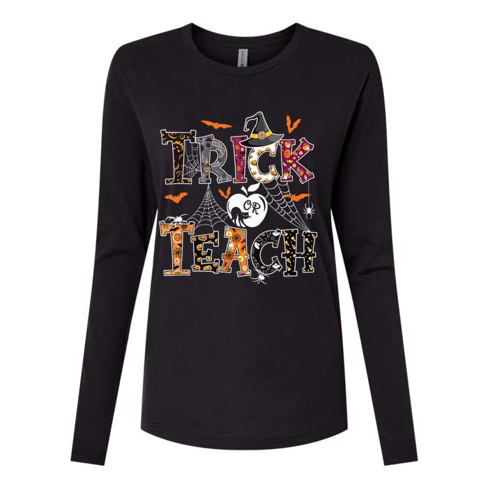 Fall Holiday Themed Thanksgiving Halloween Teacher Trick Or Womens Cotton Relaxed Long Sleeve T-Shirt