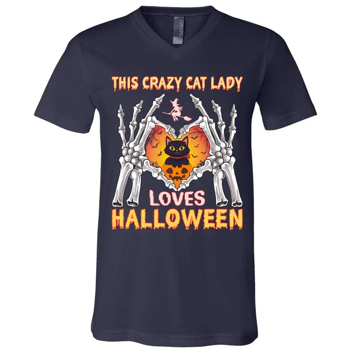 Funny Halloween This Crazy Cat Lady Loves Halloween V-Neck T-Shirt