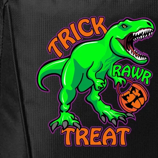 Funny Halloween Trick Rawr Treat TRex Dinosaur With Pumpkin Funny Gift City Backpack