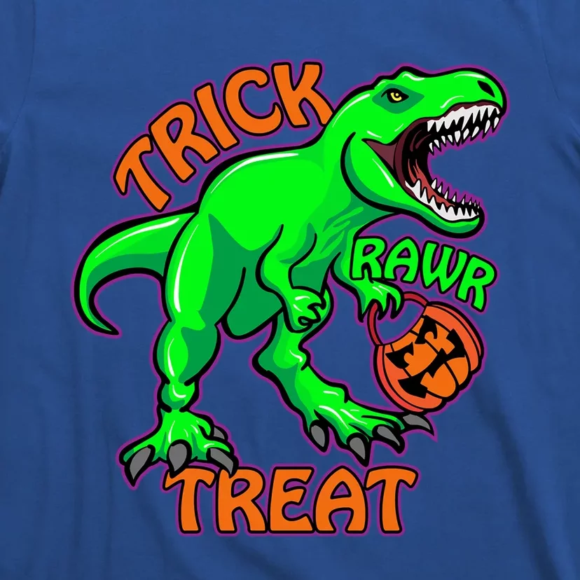 Funny Halloween Trick Rawr Treat TRex Dinosaur With Pumpkin Funny Gift T-Shirt