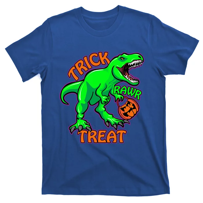 Funny Halloween Trick Rawr Treat TRex Dinosaur With Pumpkin Funny Gift T-Shirt