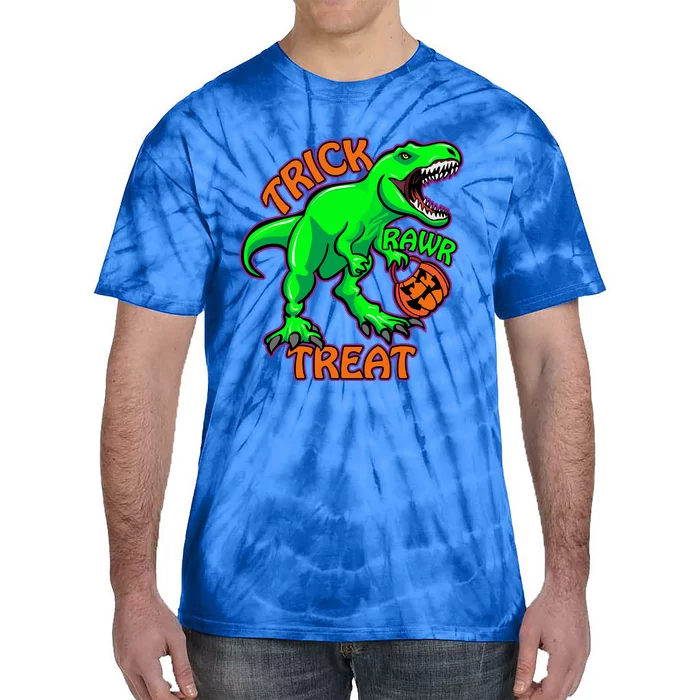 Funny Halloween Trick Rawr Treat TRex Dinosaur With Pumpkin Funny Gift Tie-Dye T-Shirt