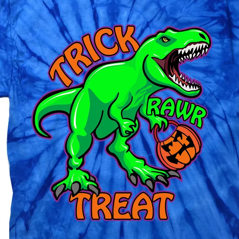 Funny Halloween Trick Rawr Treat TRex Dinosaur With Pumpkin Funny Gift Tie-Dye T-Shirt