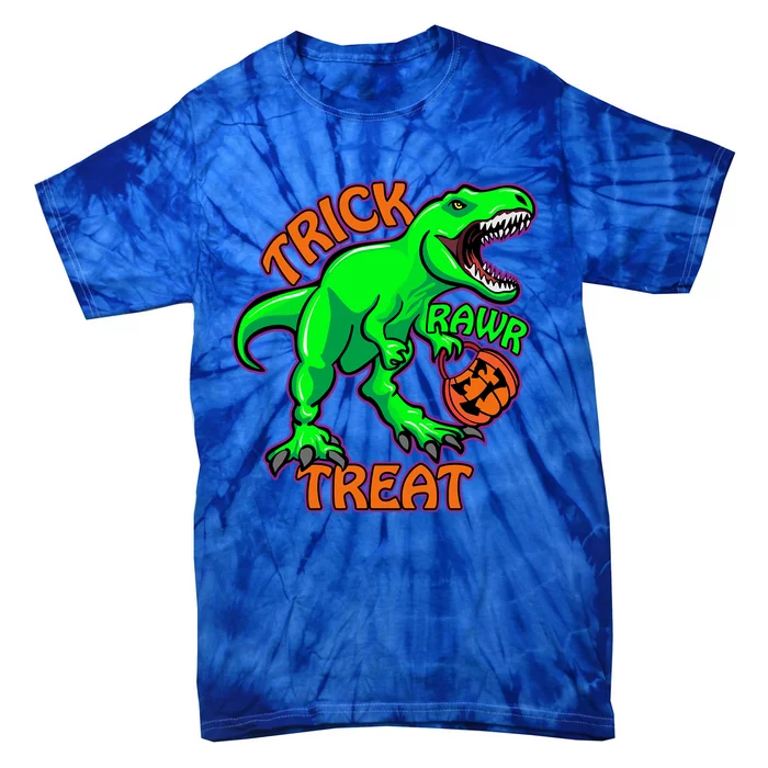 Funny Halloween Trick Rawr Treat TRex Dinosaur With Pumpkin Funny Gift Tie-Dye T-Shirt