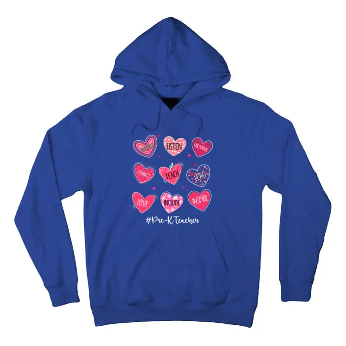 Funny Hearts Teach Love Inspire Pregiftk Teacher Valentines Gift Tall Hoodie