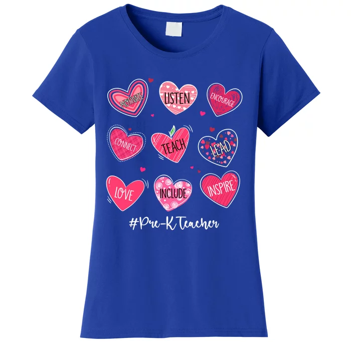 Funny Hearts Teach Love Inspire Pregiftk Teacher Valentines Gift Women's T-Shirt