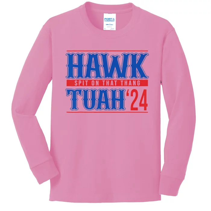 Funny Hawk Tuah 24 Sayings Design Kids Long Sleeve Shirt