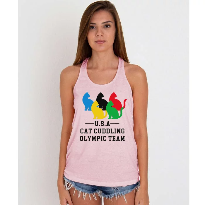 Funny Hawk Tush Cute Cat Cuddling Olympic Teamhawk Tuah 24 Funny Tank Top Design Women's Knotted Racerback Tank