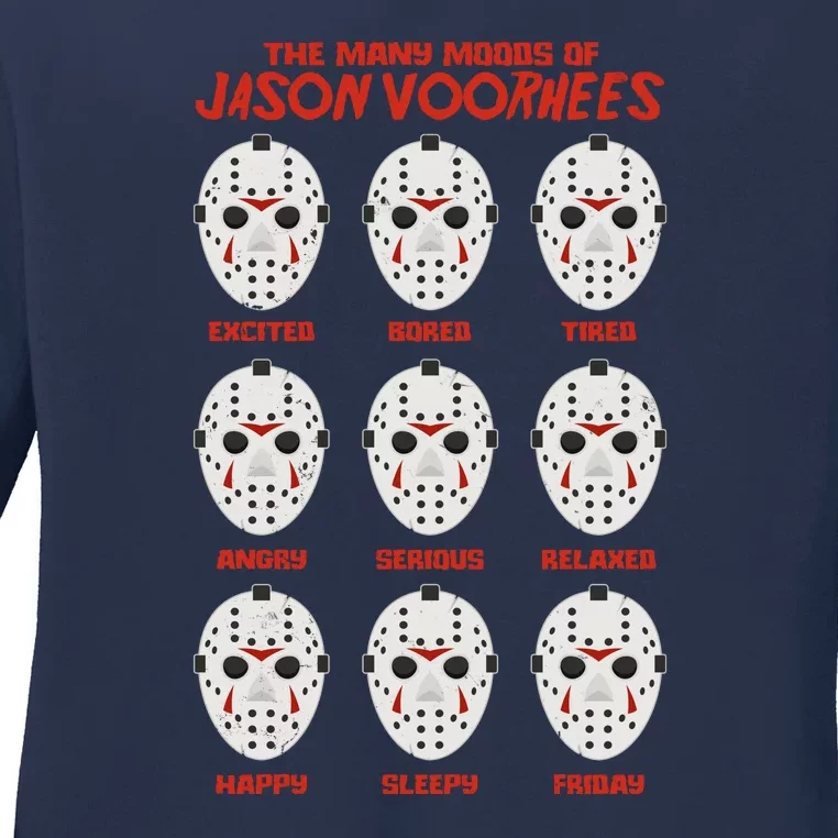 Funny Halloween The Many Moods Of Jason Voorhees Ladies Long Sleeve Shirt