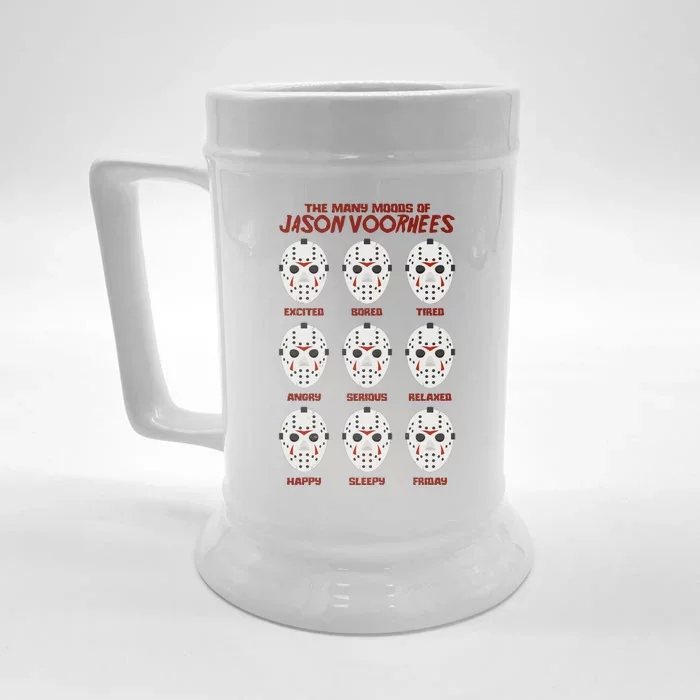 Funny Halloween The Many Moods Of Jason Voorhees Front & Back Beer Stein