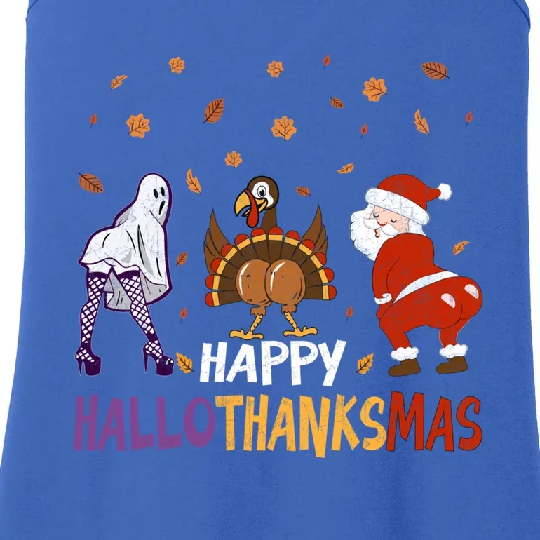 Funny Halloween Thanksgiving Christmas Happy Hallothanksmas Gift Ladies Essential Tank