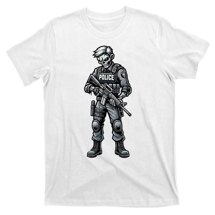 Fun Halloween Tactical Zombie Creepy Police Officer Costume T-Shirt