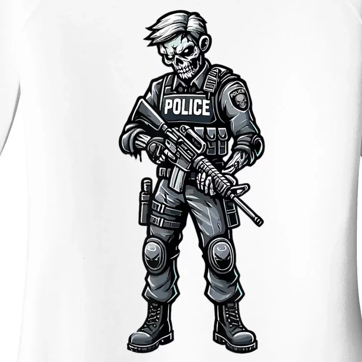 Fun Halloween Tactical Zombie Creepy Police Officer Costume Women's Perfect Tri Tunic Long Sleeve Shirt