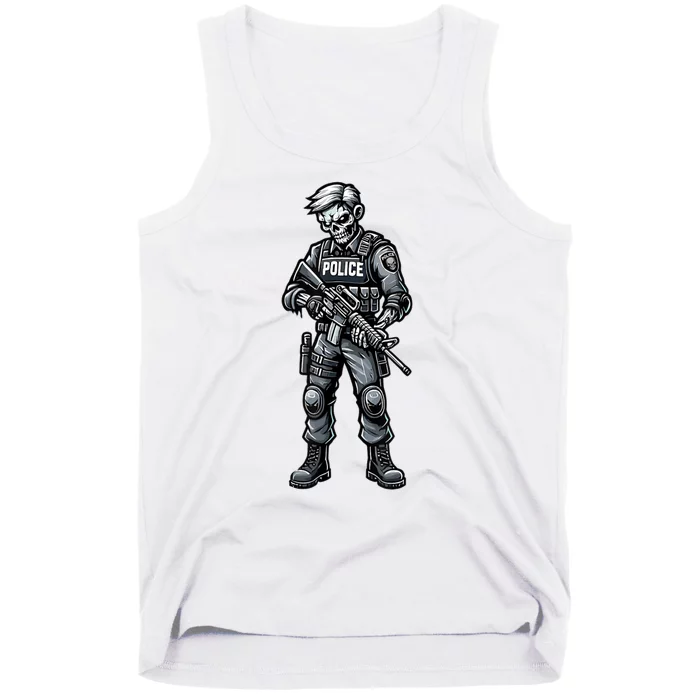 Fun Halloween Tactical Zombie Creepy Police Officer Costume Tank Top