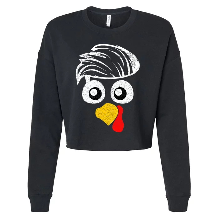 Funny Handsom Turkey Face, Hairstyle for Thanksgiving party Cropped Pullover Crew