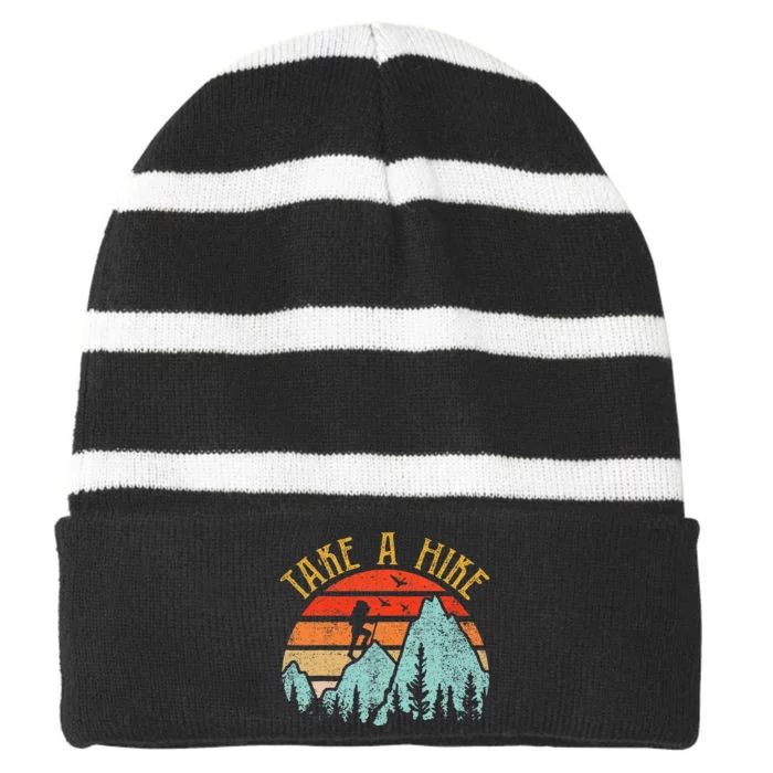 Funny Hikingshirt Take A Hike Mountain Hiker Striped Beanie with Solid Band