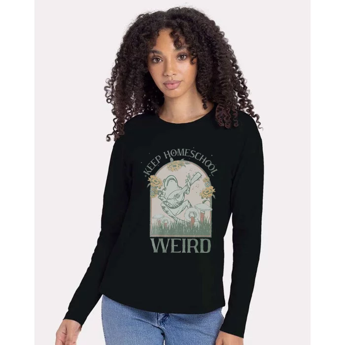 Funny Homeschool Teaching Keep Homeschool Weird Frog Mushroom Womens Cotton Relaxed Long Sleeve T-Shirt