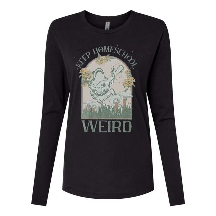 Funny Homeschool Teaching Keep Homeschool Weird Frog Mushroom Womens Cotton Relaxed Long Sleeve T-Shirt