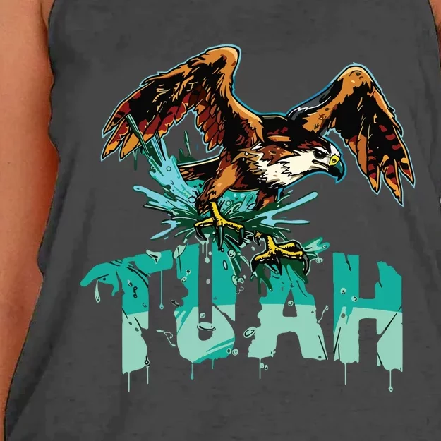 Funny Hawk Tuah Guy Spit Joke Wet That Thang Splash Down Women's Knotted Racerback Tank