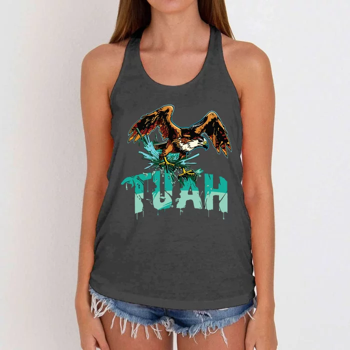 Funny Hawk Tuah Guy Spit Joke Wet That Thang Splash Down Women's Knotted Racerback Tank