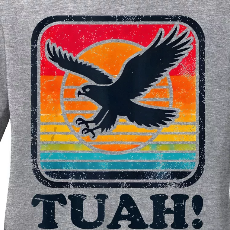 Funny Hawk Tuah Tush Camping Hiking Ladies Long Sleeve Shirt