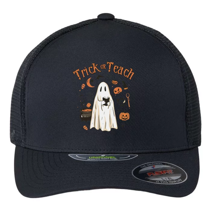 Funny Halloween Trick Or Teach Teachers Gifts Cute Ghost Flexfit Unipanel Trucker Cap