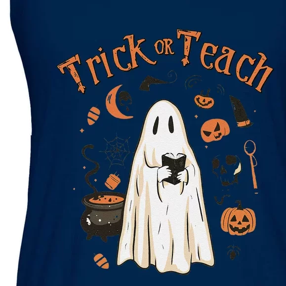 Funny Halloween Trick Or Teach Teachers Gifts Cute Ghost Ladies Essential Flowy Tank