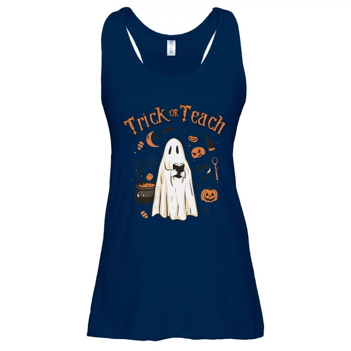 Funny Halloween Trick Or Teach Teachers Gifts Cute Ghost Ladies Essential Flowy Tank