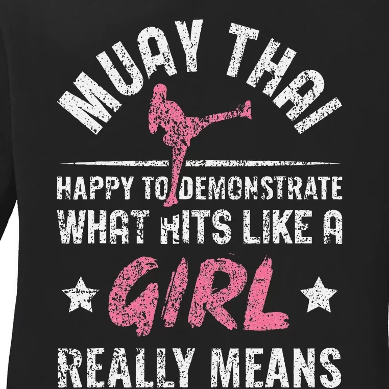 Funny Happy To Demonstrate Thai Boxing Muay Thai Ladies Long Sleeve Shirt