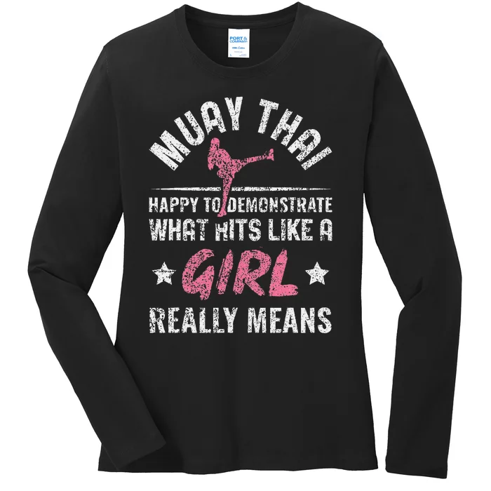 Funny Happy To Demonstrate Thai Boxing Muay Thai Ladies Long Sleeve Shirt