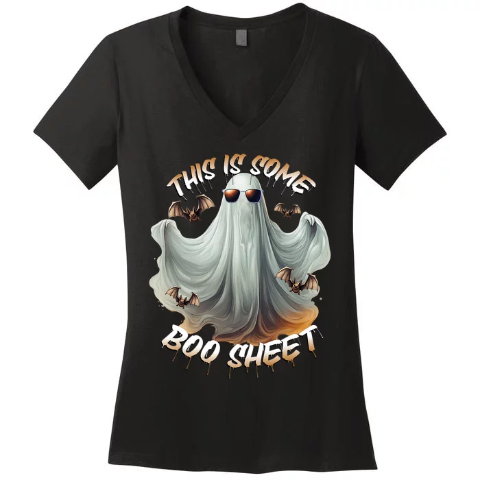 Funny Halloween This Is Some Boo Sheet Costume Design Women's V-Neck T-Shirt