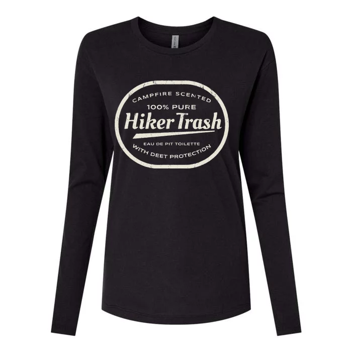 Funny Hiker Trash Logo Design for Long Distance Backpackers Womens Cotton Relaxed Long Sleeve T-Shirt