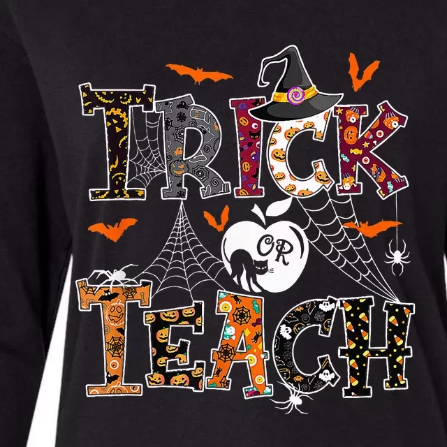 Fall Holiday Themed Thanksgiving Halloween Trick Or Teacher Womens Cotton Relaxed Long Sleeve T-Shirt