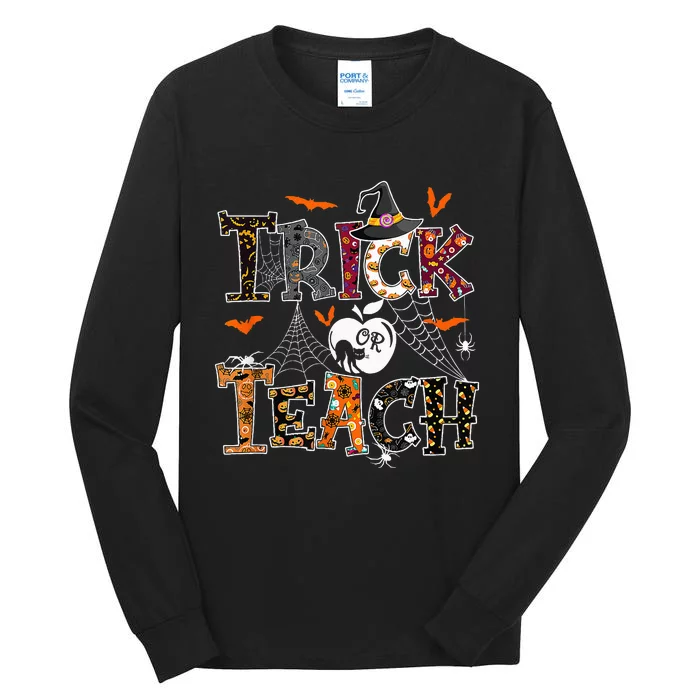 Fall Holiday Themed Thanksgiving Halloween Trick Or Teacher Tall Long Sleeve T-Shirt